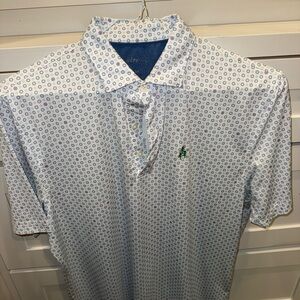 johnnie-O White and Blue Geometric Polo Shirt